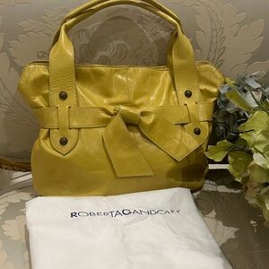Made in Italy, NWOT, genuine, leather handbag, yellow with a big bow